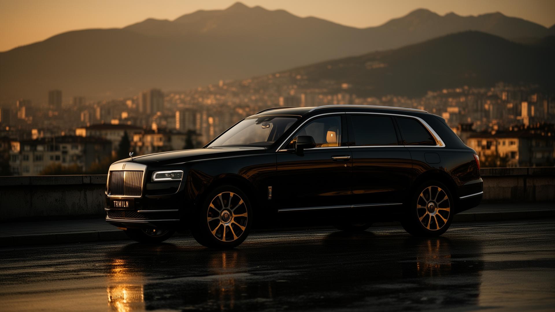Luxury car in Tirana at golden hour